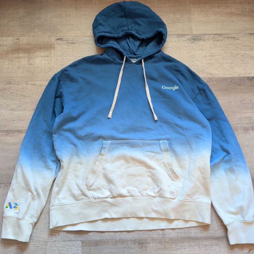 Marine Layer Google Hoodie M Blue Ombre Dip Dye Pullover New Without Tags